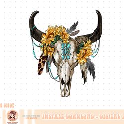 western boho sunflowers turquoise cow bull skull png