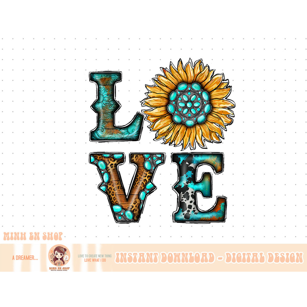 Western Country Boho Turquoise Love Sunflower Rodeo Cowgirl T-Shirt copy.jpg