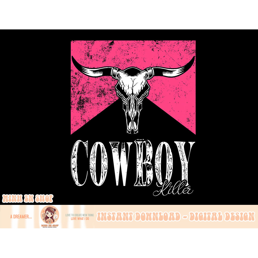 Western Cowgirl Cute Pink Cowboy Killers Bull Horn Skull T-Shirt copy.jpg