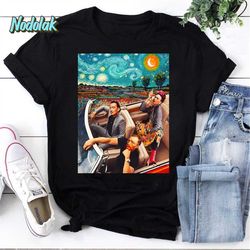 salvador dali and vincent van gogh and frida kahlo in car starry night vintage t-shirt, frida kahlo shirt, salvador dali