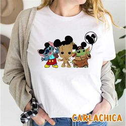Disney Stitch baby Groot Baby Yoda friends Shirt, Disney Best Friend Shirts Stitch Baby Groot Shirt, best day ever tee
