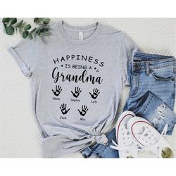 personalized nana birthday shirts, happiness is being a grandma shirt, custom little kids with name shirt, mom gifts, be