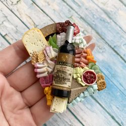 Magnet Realistic Miniature Charcuterie Board with Wine