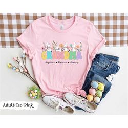 personalized grandma easter shirt, floral grandma bunny shirt, happy easter day gifts for nana mimi, custom grandkid nam