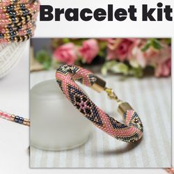 DIY kit bracelet, Bead crochet kit, Pink bracelet kit, Jewelry making kit, Crochet bracelet kit, Make bracelet, Supplies