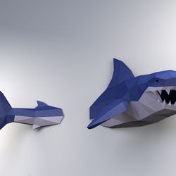 Shark wall decor, Low Poly Shark Model, Create Your Own 3D Papercraft Shark, Origami Shark, Great White Shark, Shark Wee