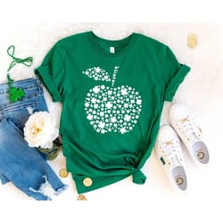 st patricks day teacher shirt, apple shape four leaf clover shirts, lucky teacher tee, irish teacher gift, funny shamroc