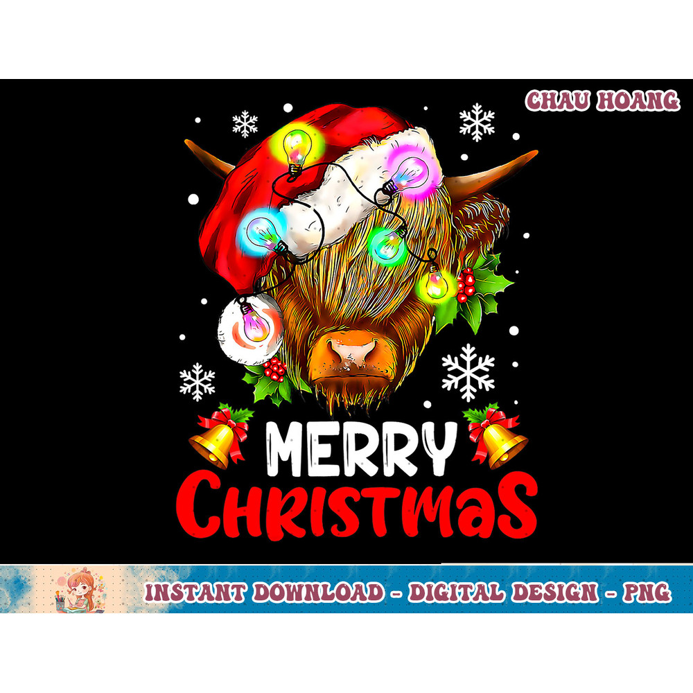 Merry Christmas Highland Cow Western Santa Hat Xmas Pajamas T-Shirt copy.jpg