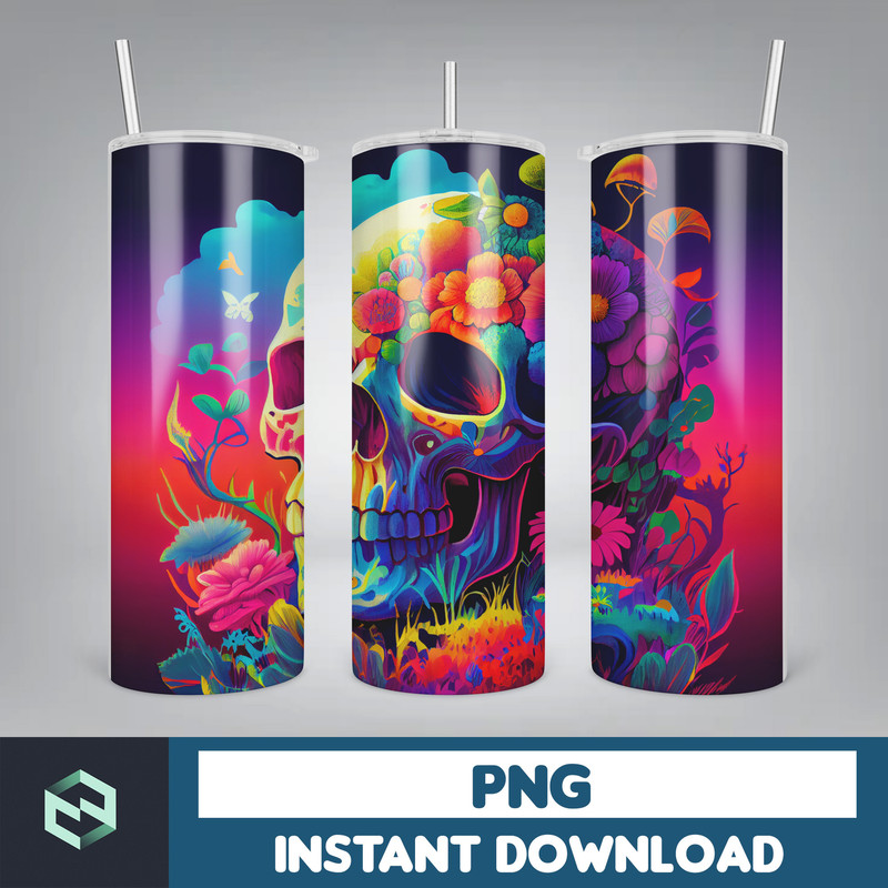 Skull Bundle 20 oz Skinny Tumbler Sublimation Design, Mystical Watercolor Skulls, Digital Download, Straight & Tapered Tumbler Wrap PNG (11).jpg