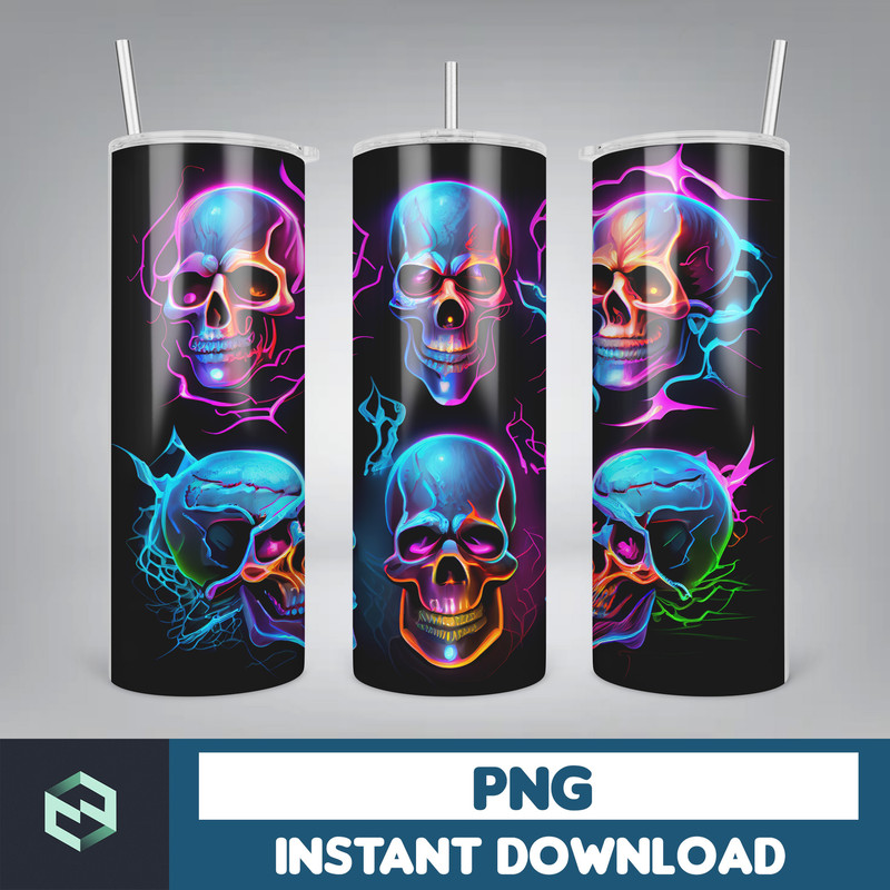 Skull Bundle 20 oz Skinny Tumbler Sublimation Design, Mystical Watercolor Skulls, Digital Download, Straight & Tapered Tumbler Wrap PNG (12).jpg