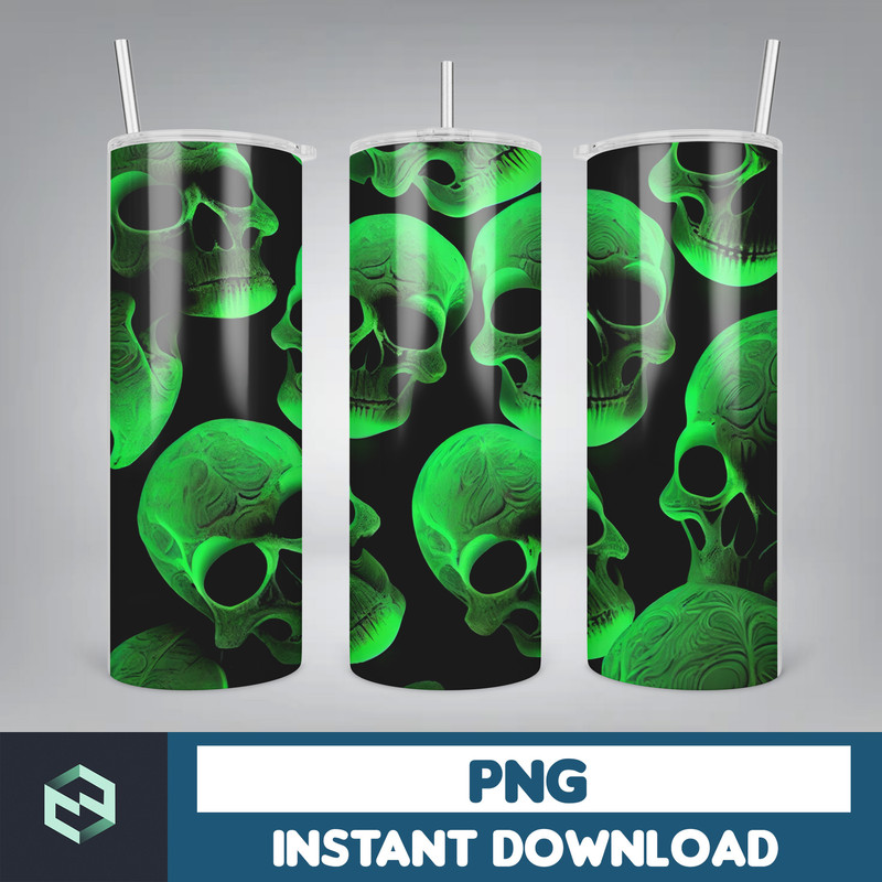 Skull Bundle 20 oz Skinny Tumbler Sublimation Design, Mystical Watercolor Skulls, Digital Download, Straight & Tapered Tumbler Wrap PNG (17).jpg