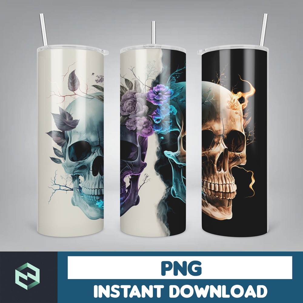 Skull Bundle 20 oz Skinny Tumbler Sublimation Design, Mystical Watercolor Skulls, Digital Download, Straight & Tapered Tumbler Wrap PNG (2).jpg