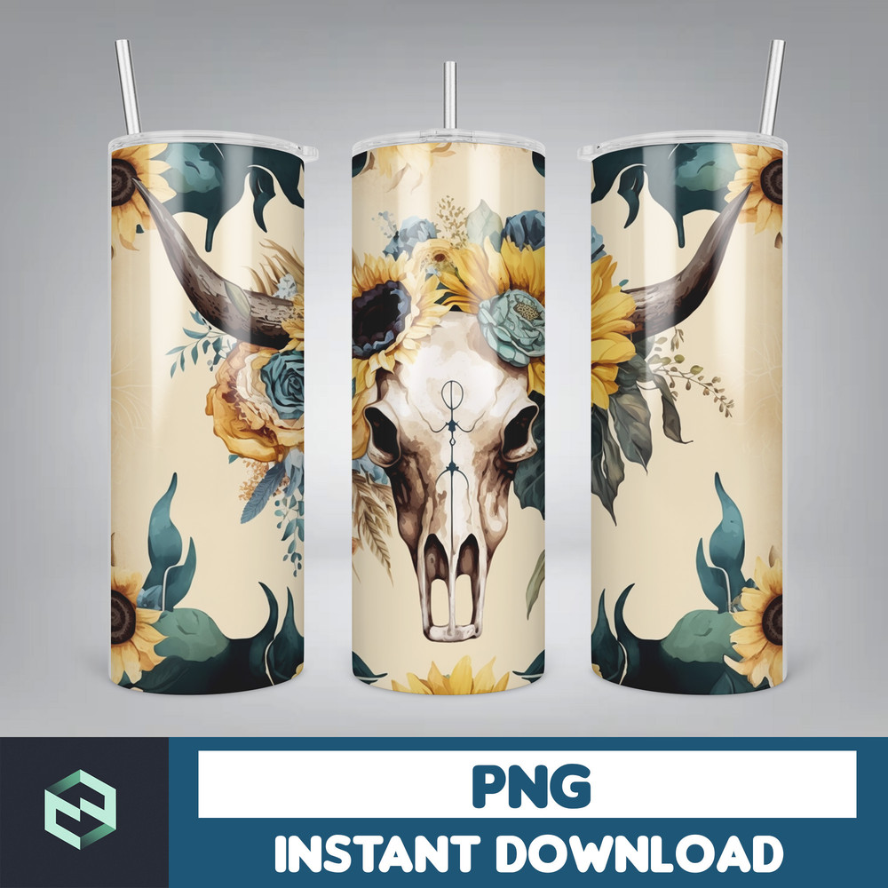 Skull Bundle 20 oz Skinny Tumbler Sublimation Design, Mystical Watercolor Skulls, Digital Download, Straight & Tapered Tumbler Wrap PNG (27).jpg