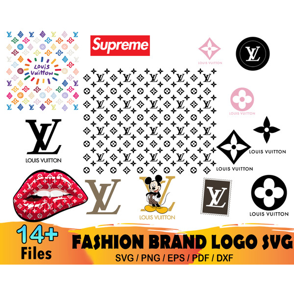 14 Louis Vuitton Bundle Svg, LV Lips Svg, LV Pattern, LV Mic