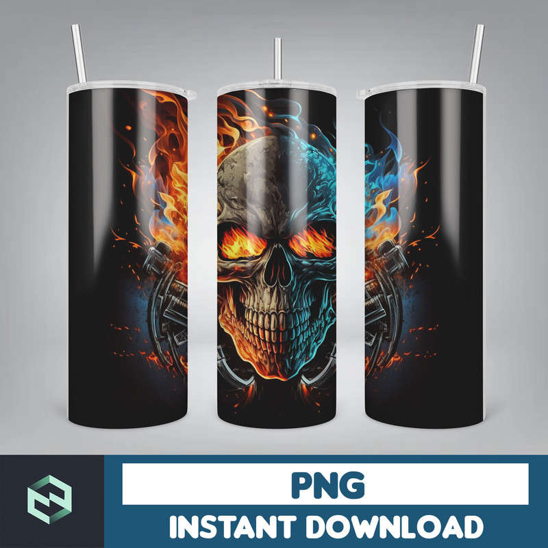 Skull Bundle 20 oz Skinny Tumbler Sublimation Design, Mystical Watercolor Skulls, Digital Download, Straight & Tapered Tumbler Wrap PNG (41).jpg