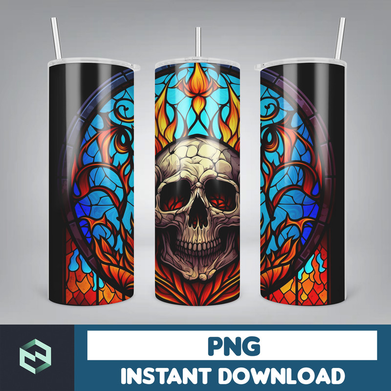 Skull Bundle 20 oz Skinny Tumbler Sublimation Design, Mystical Watercolor Skulls, Digital Download, Straight & Tapered Tumbler Wrap PNG (46).jpg