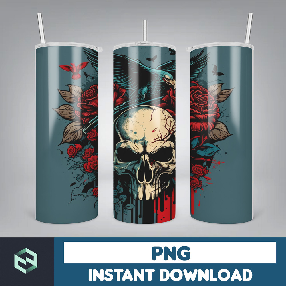 Skull Bundle 20 oz Skinny Tumbler Sublimation Design, Mystical Watercolor Skulls, Digital Download, Straight & Tapered Tumbler Wrap PNG (49).jpg