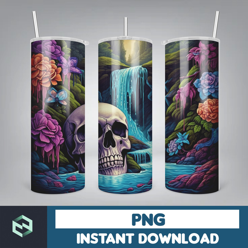 Skull Bundle 20 oz Skinny Tumbler Sublimation Design, Mystical Watercolor Skulls, Digital Download, Straight & Tapered Tumbler Wrap PNG (60).jpg