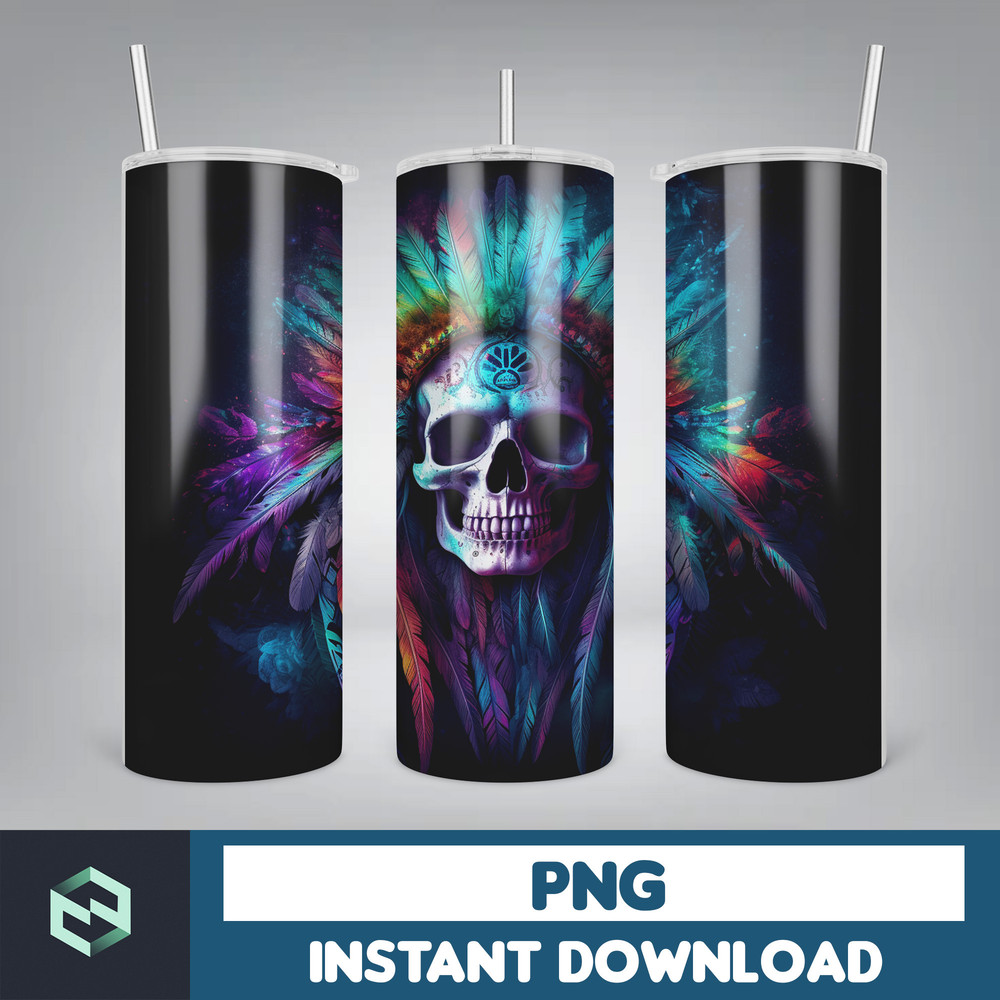 Skull Bundle 20 oz Skinny Tumbler Sublimation Design, Mystical Watercolor Skulls, Digital Download, Straight & Tapered Tumbler Wrap PNG (62).jpg