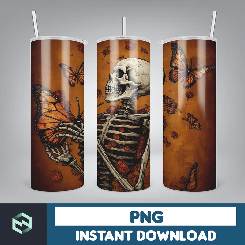 Skull Bundle 20 oz Skinny Tumbler Sublimation Design, Mystical Watercolor Skulls, Digital Download, Straight & Tapered Tumbler Wrap PNG (63).jpg