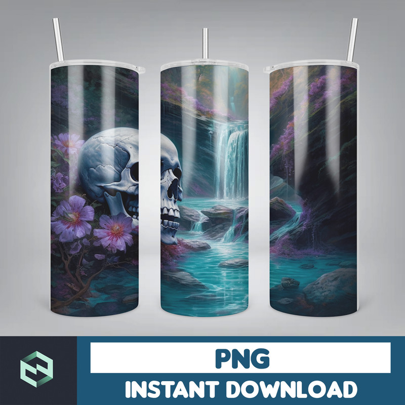 Skull Bundle 20 oz Skinny Tumbler Sublimation Design, Mystical Watercolor Skulls, Digital Download, Straight & Tapered Tumbler Wrap PNG (64).jpg