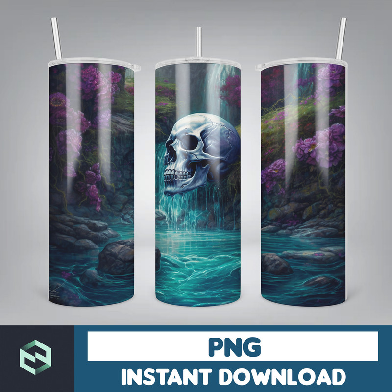 Skull Bundle 20 oz Skinny Tumbler Sublimation Design, Mystical Watercolor Skulls, Digital Download, Straight & Tapered Tumbler Wrap PNG (65).jpg