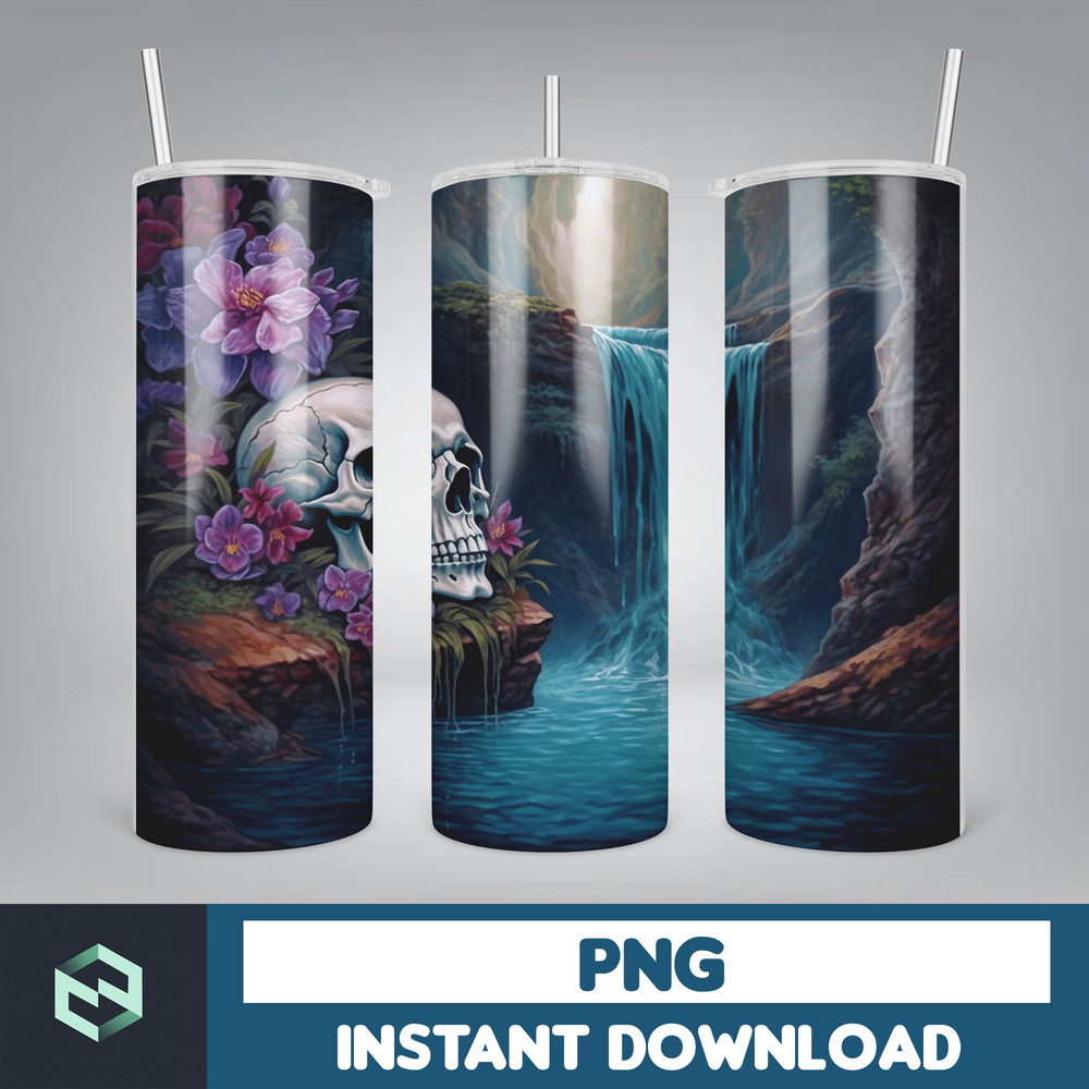 Skull Bundle 20 oz Skinny Tumbler Sublimation Design, Mystical Watercolor Skulls, Digital Download, Straight & Tapered Tumbler Wrap PNG (66).jpg