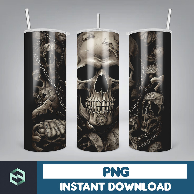 Skull Bundle 20 oz Skinny Tumbler Sublimation Design, Mystical Watercolor Skulls, Digital Download, Straight & Tapered Tumbler Wrap PNG (68).jpg