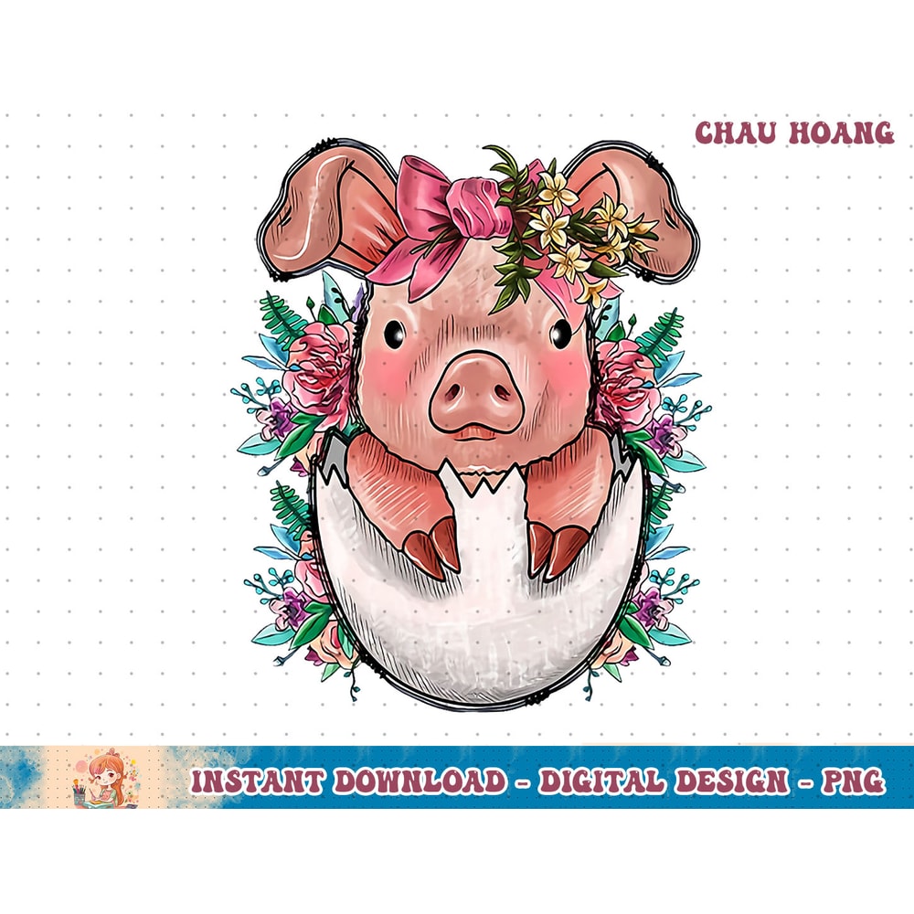 Pig Bunny Ears Western Flower Easter Day Pig Lover T-Shirt copy.jpg