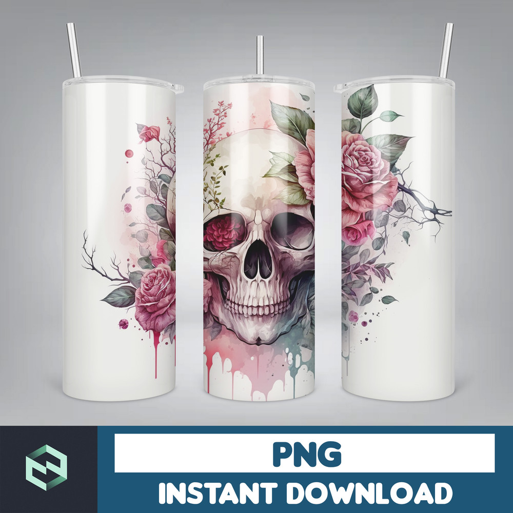 Skull Bundle 20 oz Skinny Tumbler Sublimation Design, Mystical Watercolor Skulls, Digital Download, Straight & Tapered Tumbler Wrap PNG (9).jpg