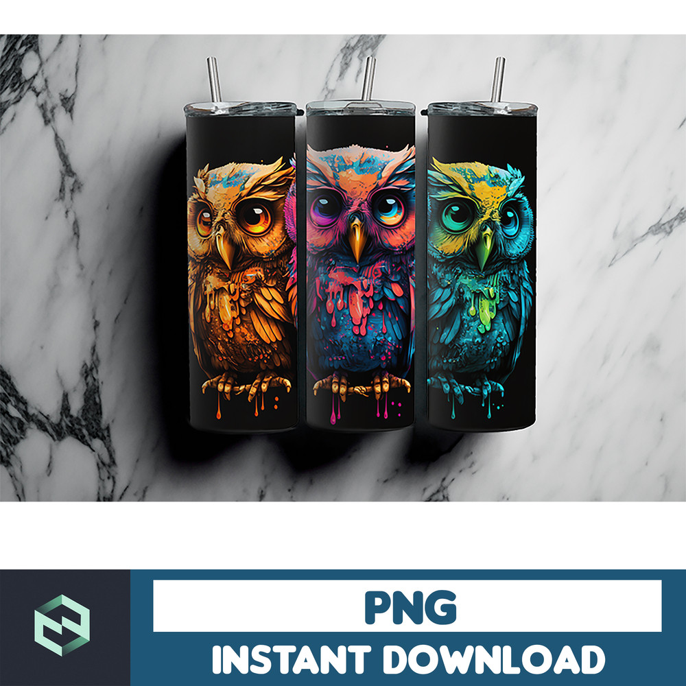 Owl Tumbler, 20 oz Skinny Tumbler Sublimation Design, Bright Neon, Digital Download, Straight & Tapered Tumbler Wrap PNG (1).jpg