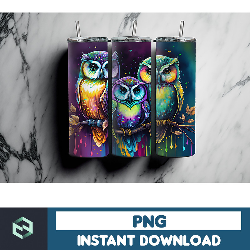 Owl Tumbler, 20 oz Skinny Tumbler Sublimation Design, Bright Neon, Digital Download, Straight & Tapered Tumbler Wrap PNG (106).jpg
