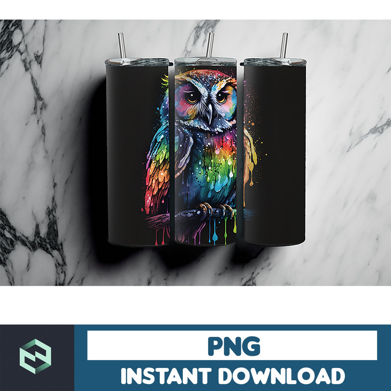 Owl Tumbler, 20 oz Skinny Tumbler Sublimation Design, Bright Neon, Digital Download, Straight & Tapered Tumbler Wrap PNG (107).jpg