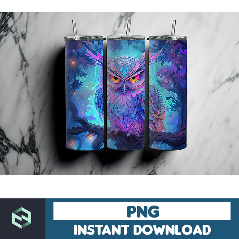 Owl Tumbler, 20 oz Skinny Tumbler Sublimation Design, Bright Neon, Digital Download, Straight & Tapered Tumbler Wrap PNG (11).jpg