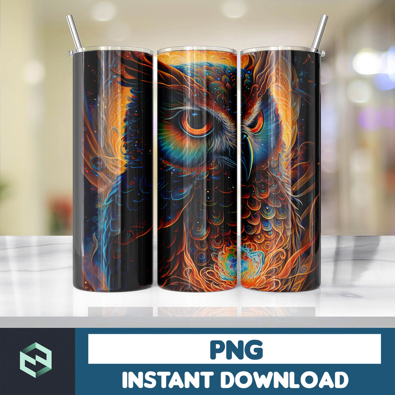 Owl Tumbler, 20 oz Skinny Tumbler Sublimation Design, Bright Neon, Digital Download, Straight & Tapered Tumbler Wrap PNG (129).jpg