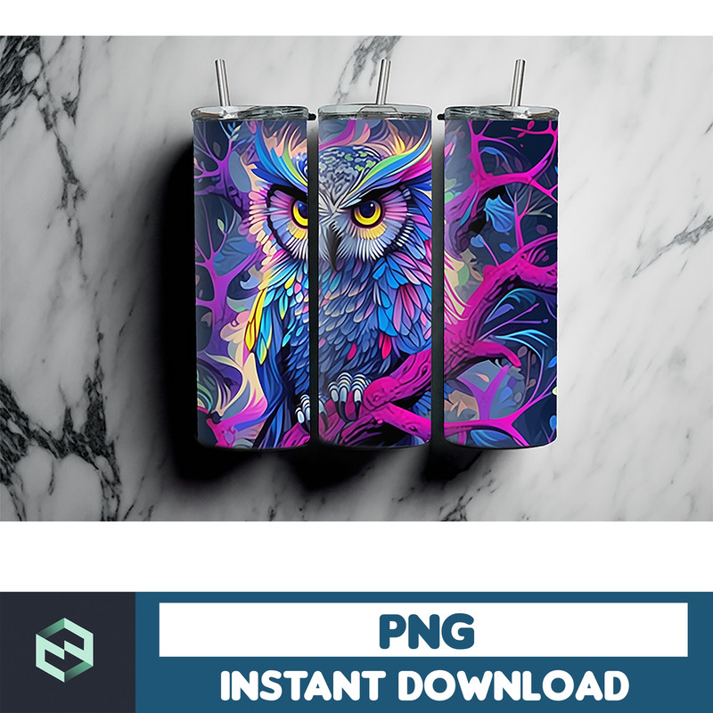 Owl Tumbler, 20 oz Skinny Tumbler Sublimation Design, Bright Neon, Digital Download, Straight & Tapered Tumbler Wrap PNG (13).jpg