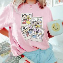 disney mickey and friends group shot polaroids t-shirt, retro disney sweat, disneyworld shirts, disney mickey minnie swe