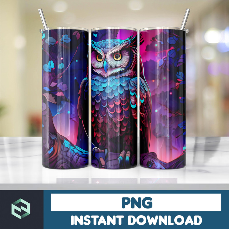 Owl Tumbler, 20 oz Skinny Tumbler Sublimation Design, Bright Neon, Digital Download, Straight & Tapered Tumbler Wrap PNG (142).jpg