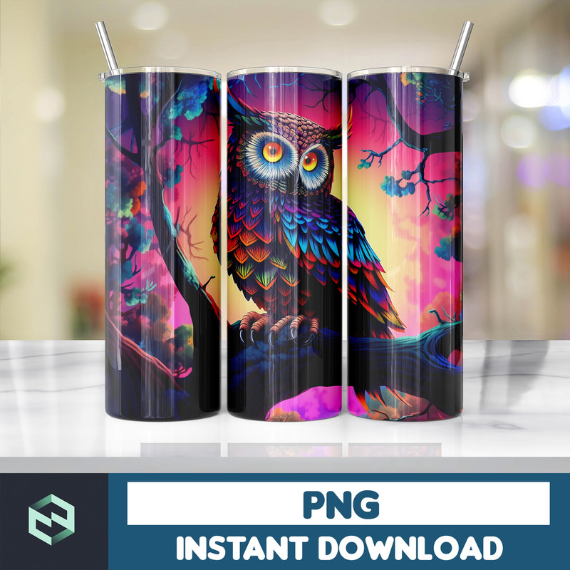 Owl Tumbler, 20 oz Skinny Tumbler Sublimation Design, Bright Neon, Digital Download, Straight & Tapered Tumbler Wrap PNG (148).jpg