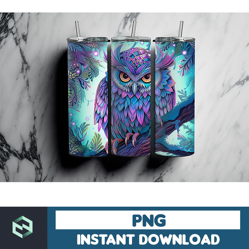 Owl Tumbler, 20 oz Skinny Tumbler Sublimation Design, Bright Neon, Digital Download, Straight & Tapered Tumbler Wrap PNG (15).jpg