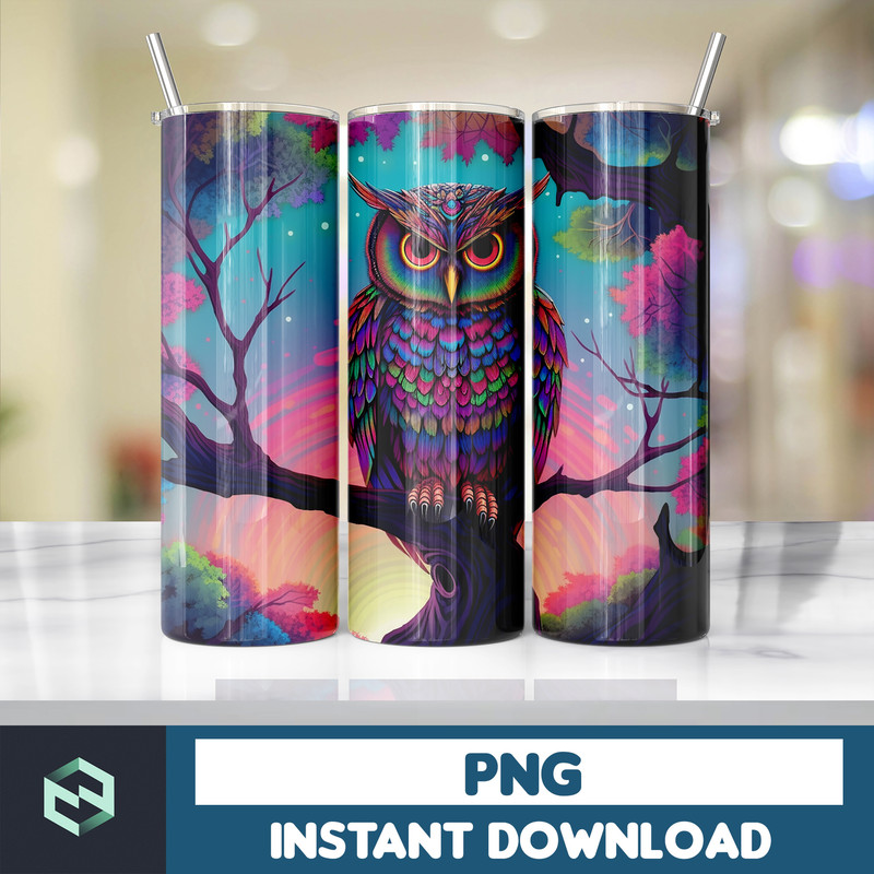 Owl Tumbler, 20 oz Skinny Tumbler Sublimation Design, Bright Neon, Digital Download, Straight & Tapered Tumbler Wrap PNG (150).jpg