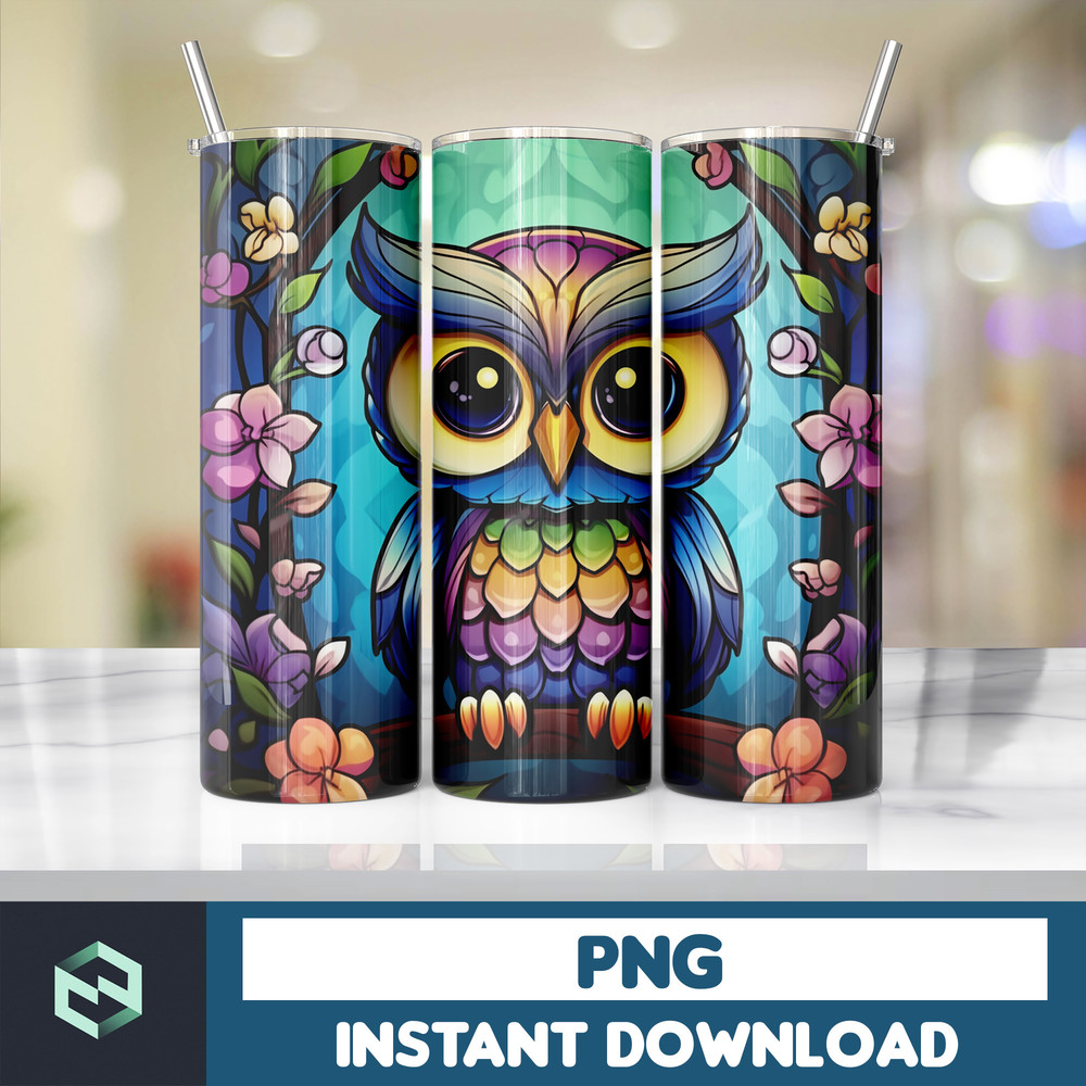 Owl Tumbler, 20 oz Skinny Tumbler Sublimation Design, Bright Neon, Digital Download, Straight & Tapered Tumbler Wrap PNG (154).jpg