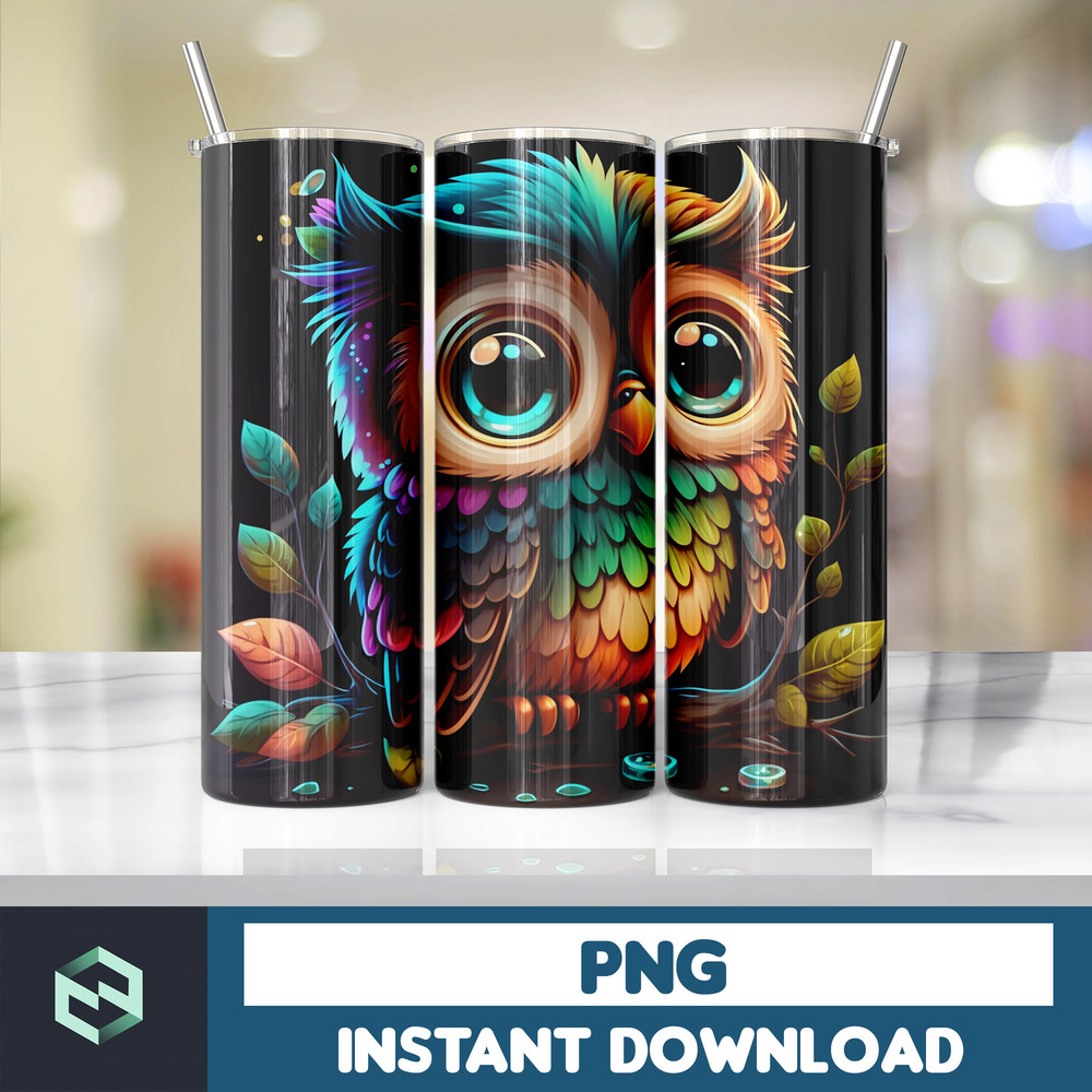 Owl Tumbler, 20 oz Skinny Tumbler Sublimation Design, Bright Neon, Digital Download, Straight & Tapered Tumbler Wrap PNG (155).jpg