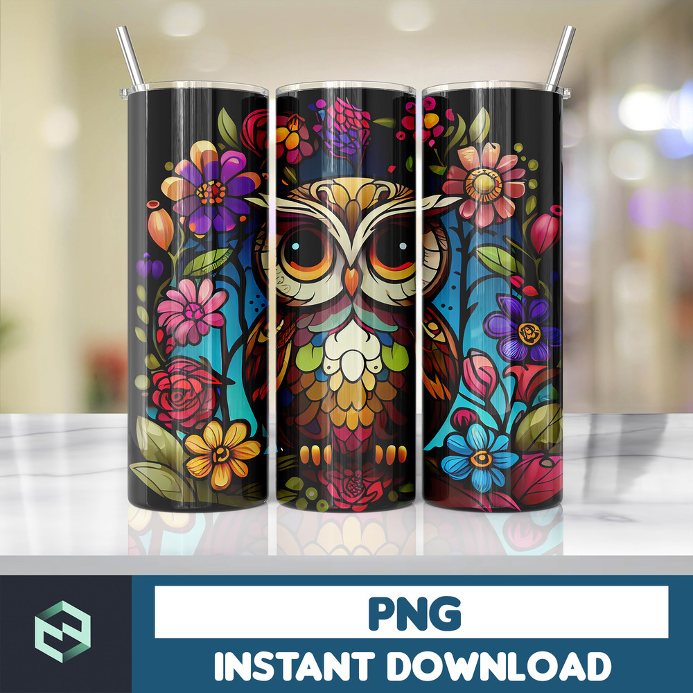 Owl Tumbler, 20 oz Skinny Tumbler Sublimation Design, Bright Neon, Digital Download, Straight & Tapered Tumbler Wrap PNG (158).jpg