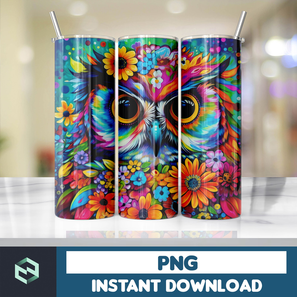 Owl Tumbler, 20 oz Skinny Tumbler Sublimation Design, Bright Neon, Digital Download, Straight & Tapered Tumbler Wrap PNG (163).jpg