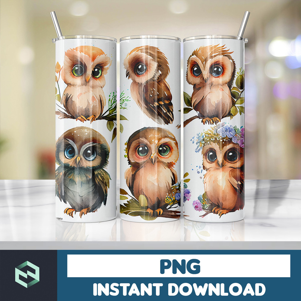 Owl Tumbler, 20 oz Skinny Tumbler Sublimation Design, Bright Neon, Digital Download, Straight & Tapered Tumbler Wrap PNG (166).jpg