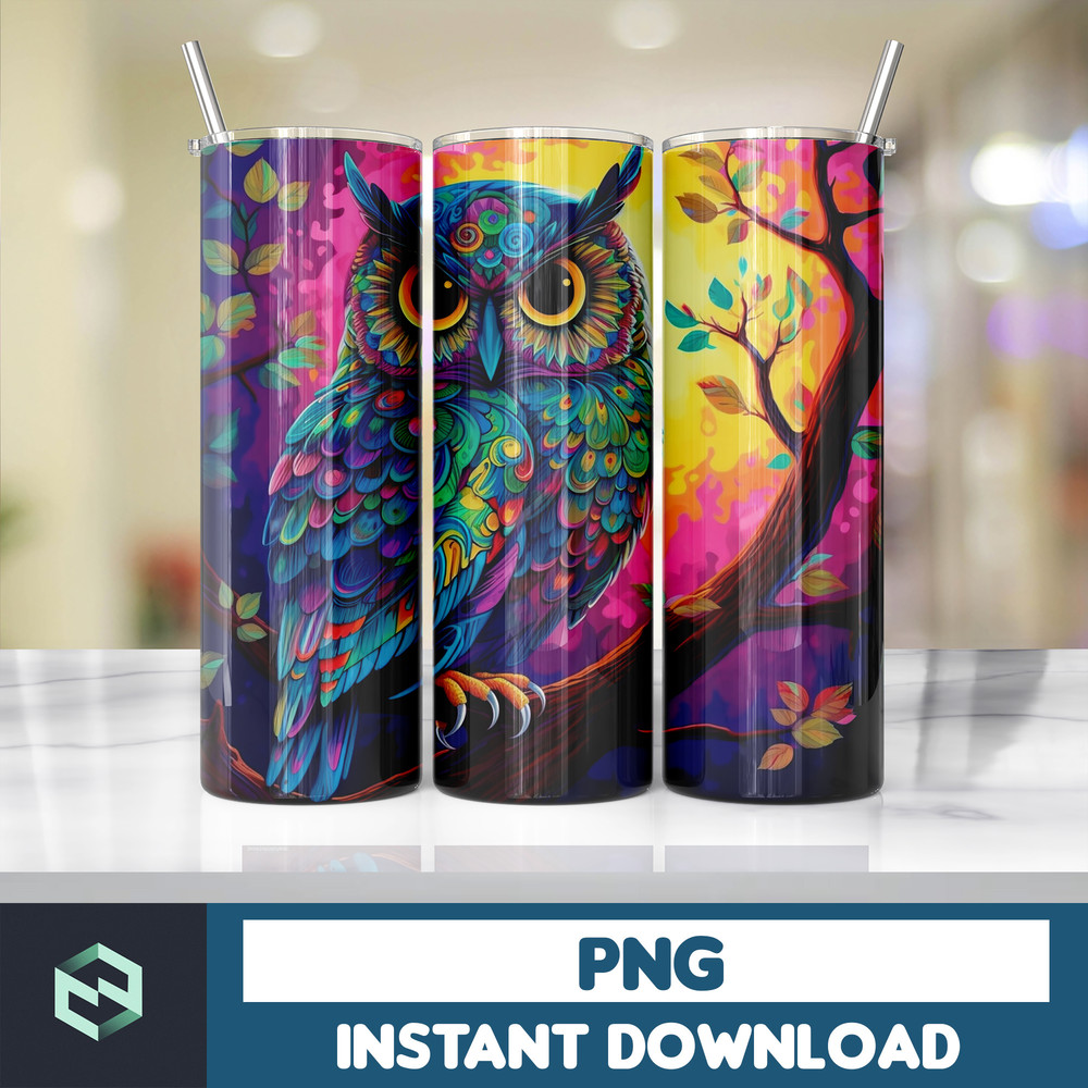 Owl Tumbler, 20 oz Skinny Tumbler Sublimation Design, Bright Neon, Digital Download, Straight & Tapered Tumbler Wrap PNG (182).jpg