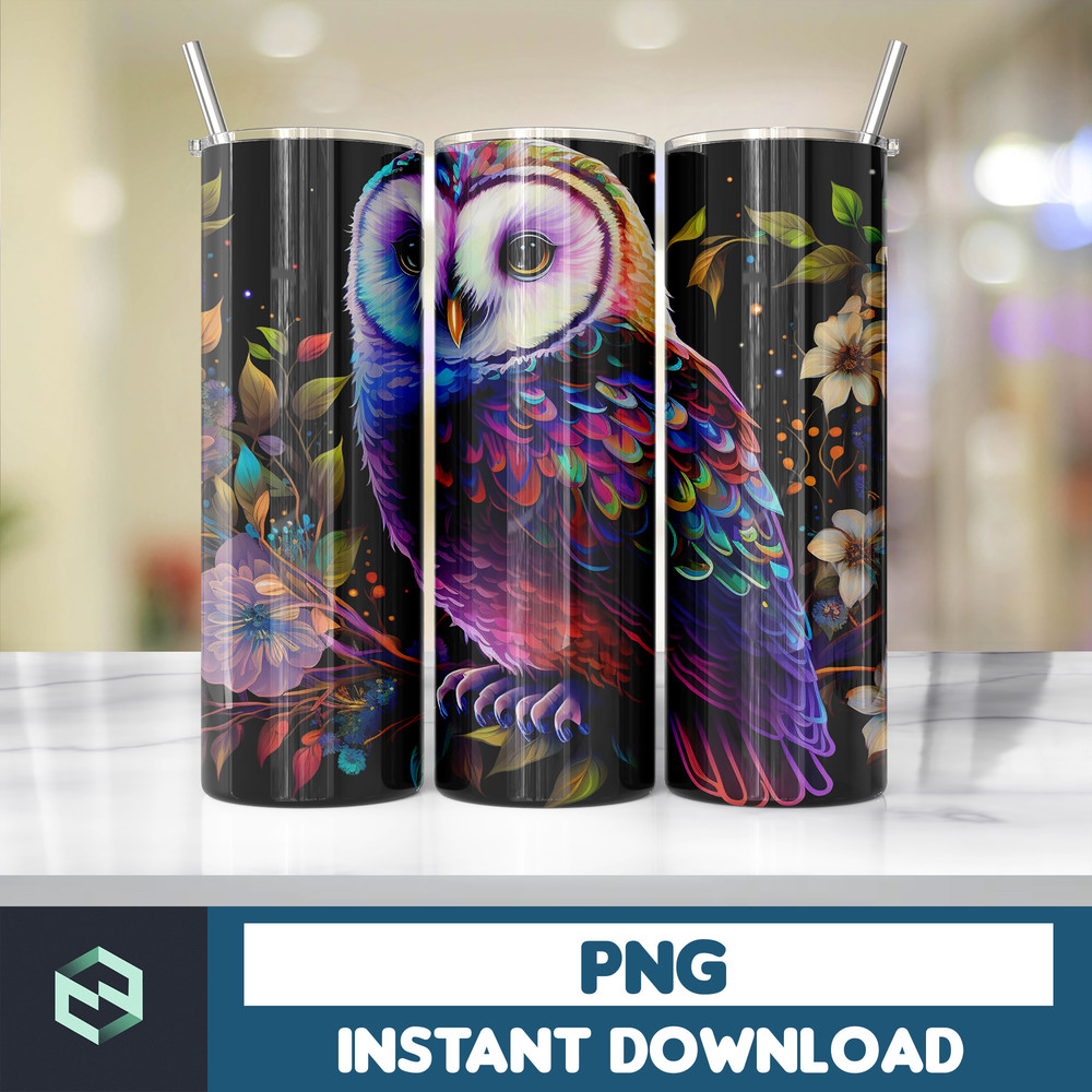 Owl Tumbler, 20 oz Skinny Tumbler Sublimation Design, Bright Neon, Digital Download, Straight & Tapered Tumbler Wrap PNG (188).jpg