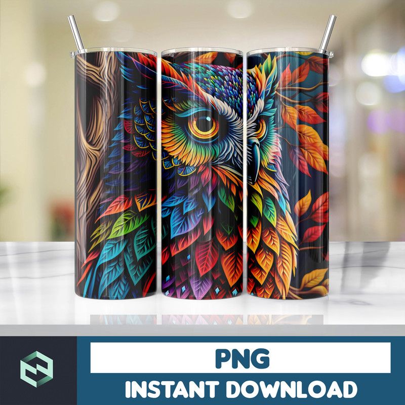 Owl Tumbler, 20 oz Skinny Tumbler Sublimation Design, Bright Neon, Digital Download, Straight & Tapered Tumbler Wrap PNG (193).jpg