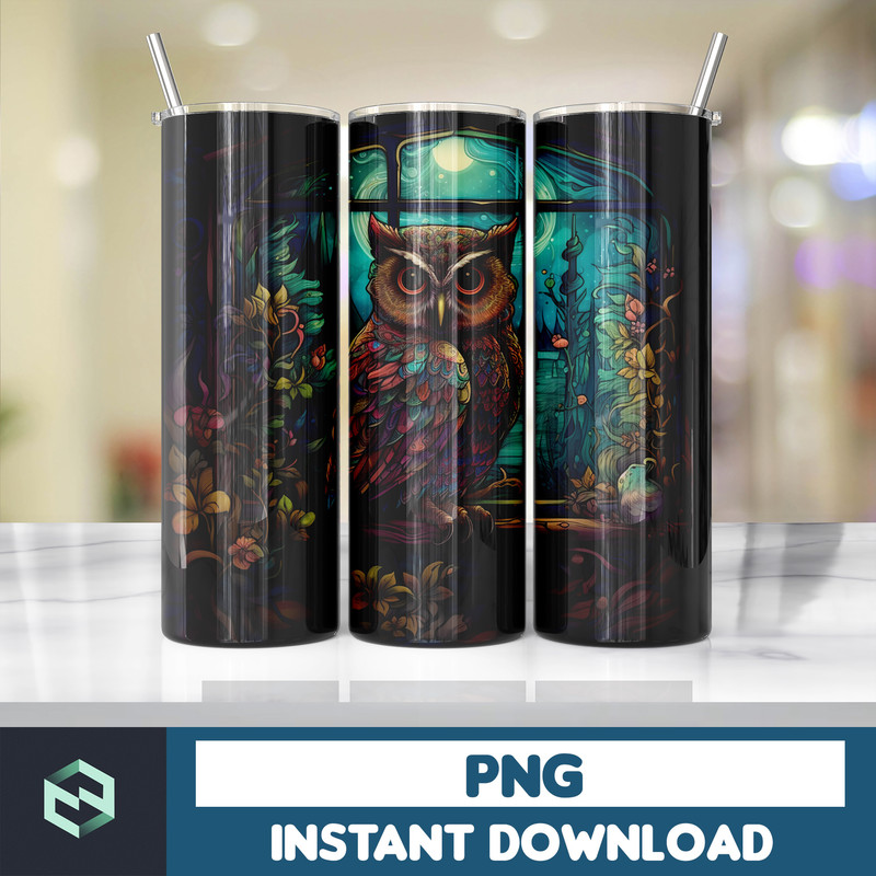 Owl Tumbler, 20 oz Skinny Tumbler Sublimation Design, Bright Neon, Digital Download, Straight & Tapered Tumbler Wrap PNG (196).jpg